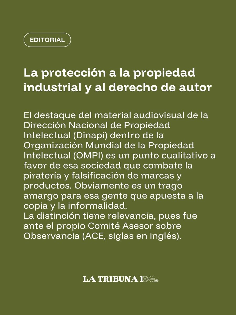 TribunaParaguay's tweet photo. #LTEditorial l 🖊️ La protección a la propiedad industrial y al derecho de autor

En un hito para la defensa de los derechos de creadores y marcas, la Dirección Nacional de Propiedad Intelectual (Dinapi) logró un destacado reconocimiento internacional ante la Organización Mundial de la Propiedad Intelectual (OMPI) en Ginebra, Suiza.

https://t.co/t65W6gZKj2

#LaTribuna #LaTribunaParaguay