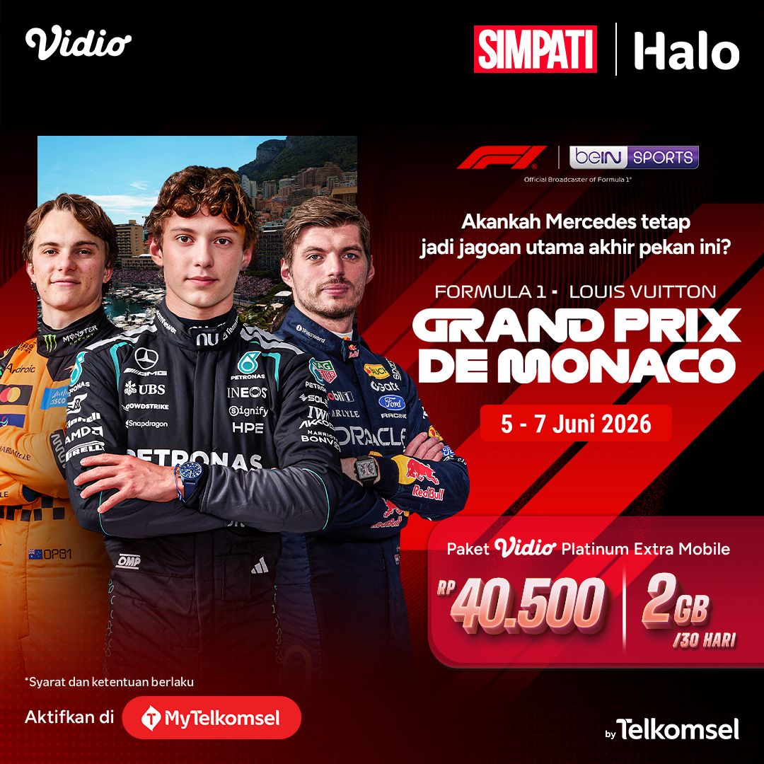 ar3klokal's tweet photo. Siap lihat siapa yang jadi raja Monaco akhir pekan ini?
Keseruan Formula 1 Grand Prix de Monaco hadir 5-7 Juni 2026! 
Saksikan selengkapnya hanya di Vidio!
Aktifkan Vidio Platinum Extra Mobile Rp40.500 (termasuk kuota 2GB) di MyTelkomsel atau klik https://t.co/Qp8dd3RrH4 🚀 https://t.co/4Q4eoPz6f2
