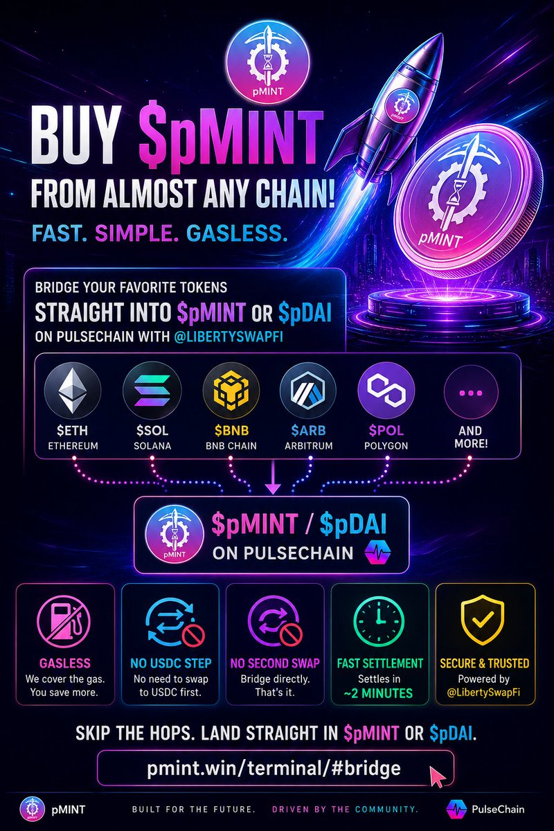 abdurkarim9095's tweet photo. π Easier than ever.
ETH β’ SOL β’ BNB β’ ARB β’ POL
Straight into $pMINT. No extra swaps. No hassle.
Building. Growing. Expanding. ππ₯
#pMINT #PulseChain https://t.co/2d91Dv6NP0