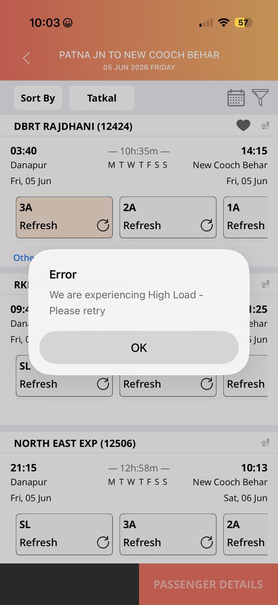 Rishikesh_Ara's tweet photo. Booking tatkal ticket on irctc has become impossible. This is from y’day. 
If there is high load, improve it. 

What is this @IRCTCofficial 
@AshwiniVaishnaw 

@BiharRailUsers @SHYAMSU98977059 @RailfanSasaram @ShriShashi22 @ara_railfan @Ara_Index @AraJn_ 
@AmardipKumar20 https://t.co/vmRwd9w9U2