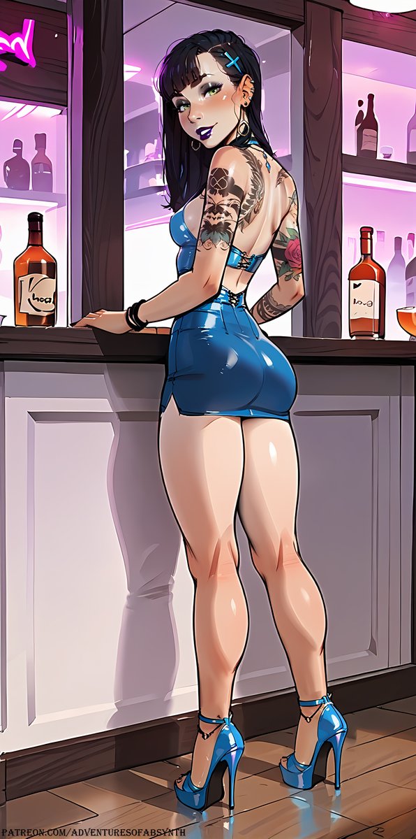 AoAbsynth's tweet photo. Today's #ootd is dazzling in skintight blue. Part of my more colorful collection, the outfit is a guarantee I didn't pay for a drink all night #TheAbsynthCollection #synthart #aiartcommunity #fashionai https://t.co/CqS2VwF4tR