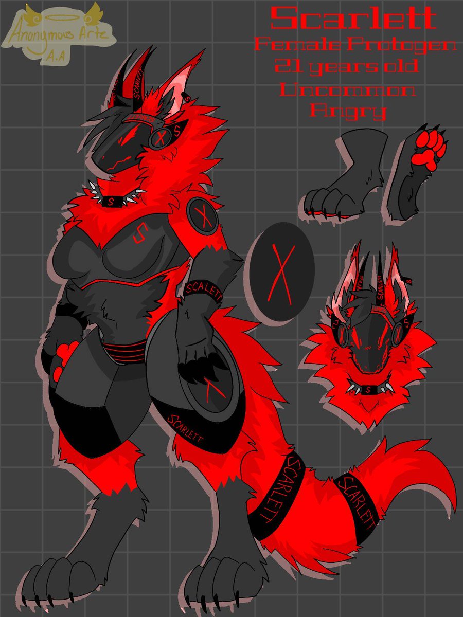CafeProtogen's tweet photo. New Ref sheet of my girl, Scarlett!

#protogen #lesbian #wlwfurry https://t.co/v5E0GPNaPC