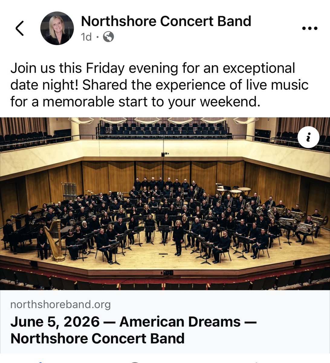 MichaelHeimlich's tweet photo. This Friday night 7:30pm “June 5, 2026 - American Dreams - Northshore Concert Band” @northshoreband https://t.co/4bObddcQXU at Niles North High School in Skokie, Illinois USA - Live Music Performance #ConcertBand #NorthshoreConcertBand #LiveMusic 
#Band #Music #LivePerformance https://t.co/HBEw7KfyB0
