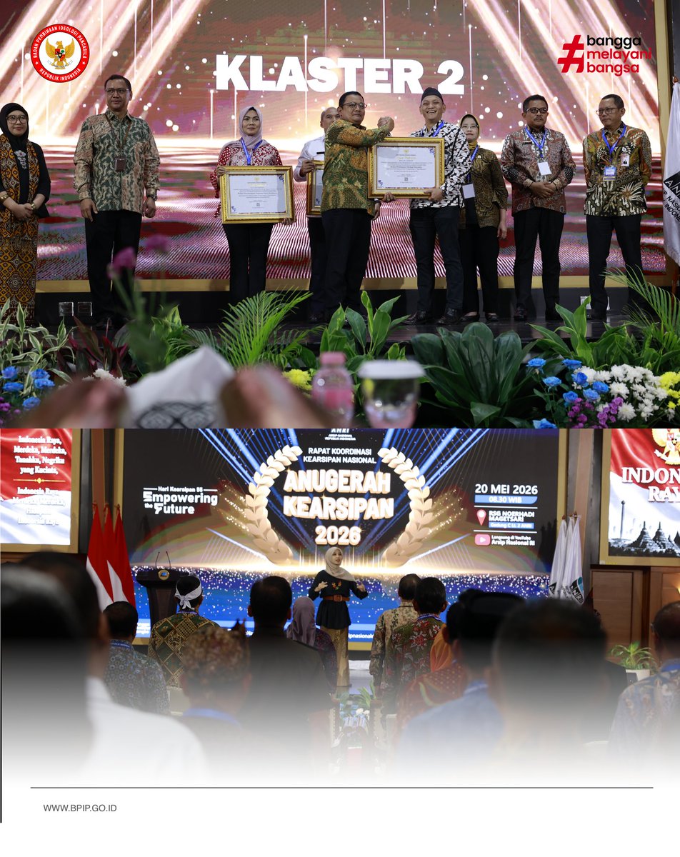 BPIPRI's tweet photo. Pada 20 Mei 2026, BPIP menerima penghargaan kearsipan kategori “AA” (Sangat Memuaskan) dari ANRI. Capaian ini menjadi motivasi untuk terus menghadirkan tata kelola arsip yang tertib, akuntabel, dan berkelanjutan.

#Kearsipan #ArsipDigital #ArsipUntukBangsa https://t.co/Az4uWR8fTI