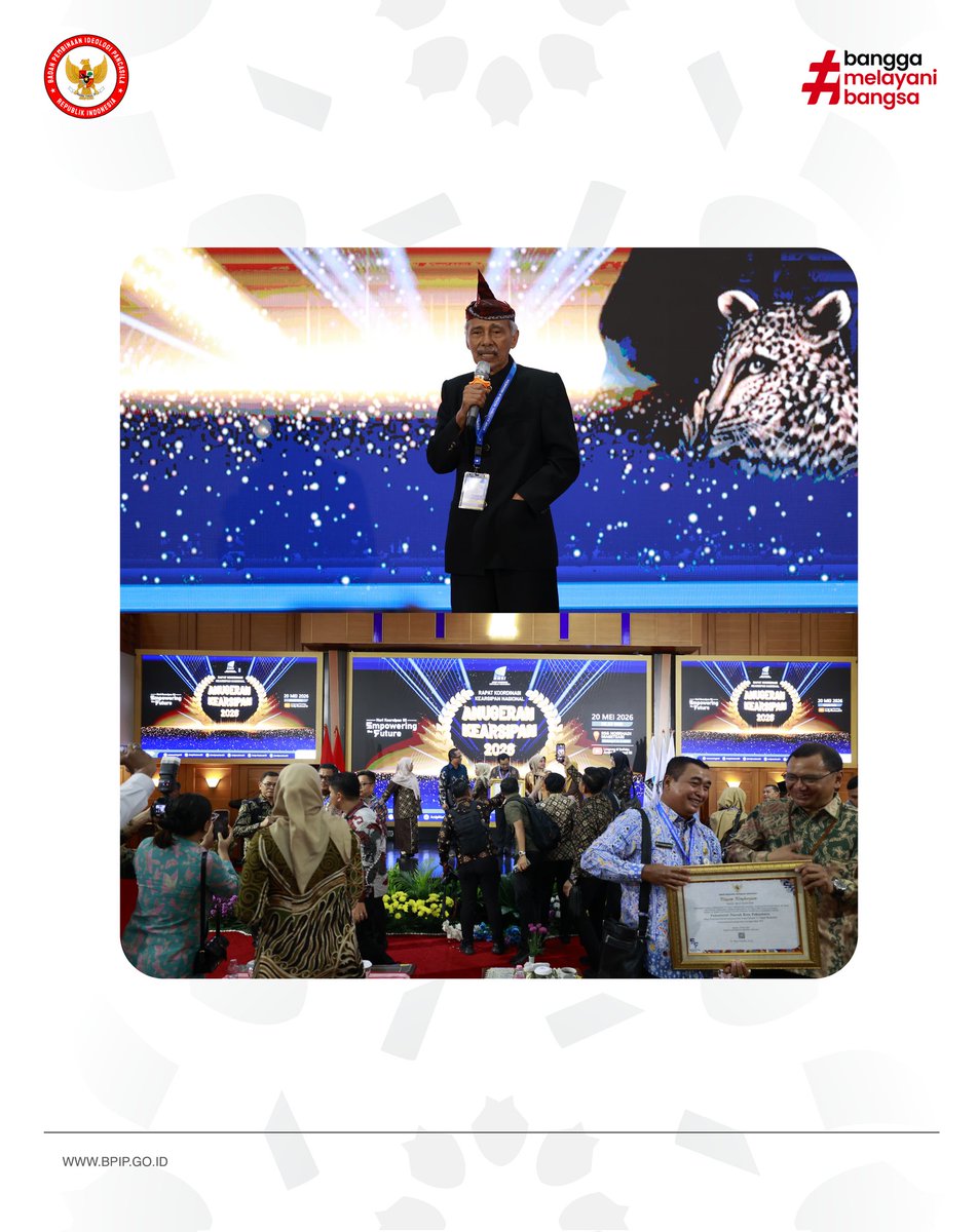 BPIPRI's tweet photo. Pada 20 Mei 2026, BPIP menerima penghargaan kearsipan kategori “AA” (Sangat Memuaskan) dari ANRI. Capaian ini menjadi motivasi untuk terus menghadirkan tata kelola arsip yang tertib, akuntabel, dan berkelanjutan.

#Kearsipan #ArsipDigital #ArsipUntukBangsa https://t.co/Az4uWR8fTI