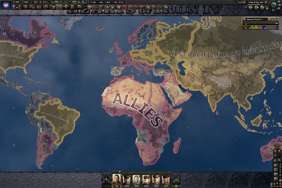 GeneralAnt1's tweet photo. Played the Japanese Democratic Path and formed the Greater East Asian Federation, but at this point its just Asia. Everything is cored. Used Console Commands for the RAJ, gave up Italy for it though to be fair. Established some democracies in Europe after the wars. https://t.co/LxHNBNhwoF