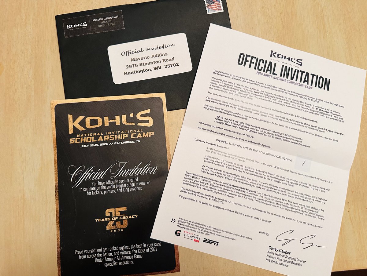 MavericAdkinsLS's tweet photo. Let’s gooo!! Honored to receive an official invitation to the Kohls National Invitational Scholarship Camp where the Under Armor All American game will be held! https://t.co/pTjwt8ICeR