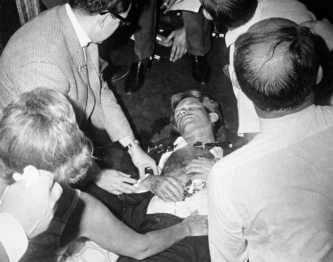 TammiMinoski's tweet photo. #OTD 1968: After delivering his victory speech at the Ambassador Hotel in Los Angeles, 24-year-old Sirhan Sirhan ambushed #BobbyKennedy with a .22 caliber revolver in a crowded kitchen passageway and fired eight shots -three bullets struck the Senator. 
#KennedyHistory #USHistory https://t.co/I97I1bJM41