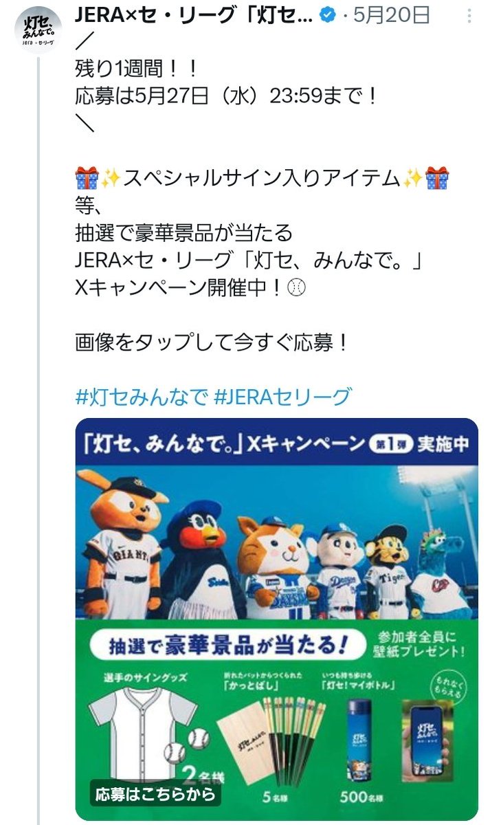 灯セ！マイボトル」JERA×セ・リーグ 非売品 JERA×セ・リーグ「灯セ、みんな