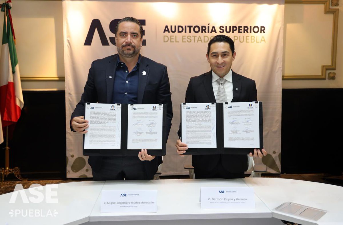 AsePuebla's tweet photo. 🤝 La @ASEPuebla y el @CICEPAC firmaron un convenio de colaboración para fortalecer la fiscalización de la obra pública mediante capacitación, intercambio de conocimientos y fortalecimiento técnico.

Además, el Auditor Superior, Germán Reyna y Herrero @GermanReynaH, refrendó el compromiso de certificar el Laboratorio de Obra Pública.

Conoce más en: https://t.co/gC6l9oLFVx  

#PueblaSinCorrupción #ASEPuebla #CICEPAC #ObraPública #Transparencia