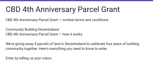 CBDecentraland's tweet photo. 🚀 CBD 4 YEAR ANNIVERSARY PARCEL GRANT 🚀

Big shoutout to @AwedJob for generously donating 4 Decentraland parcels to celebrate our 4 Year Anniversary! 🎁

Builders & creators — this is your chance to bring bold ideas to life on prime land.

🔗 Apply now: https://t.co/Tbcy6ygPPk