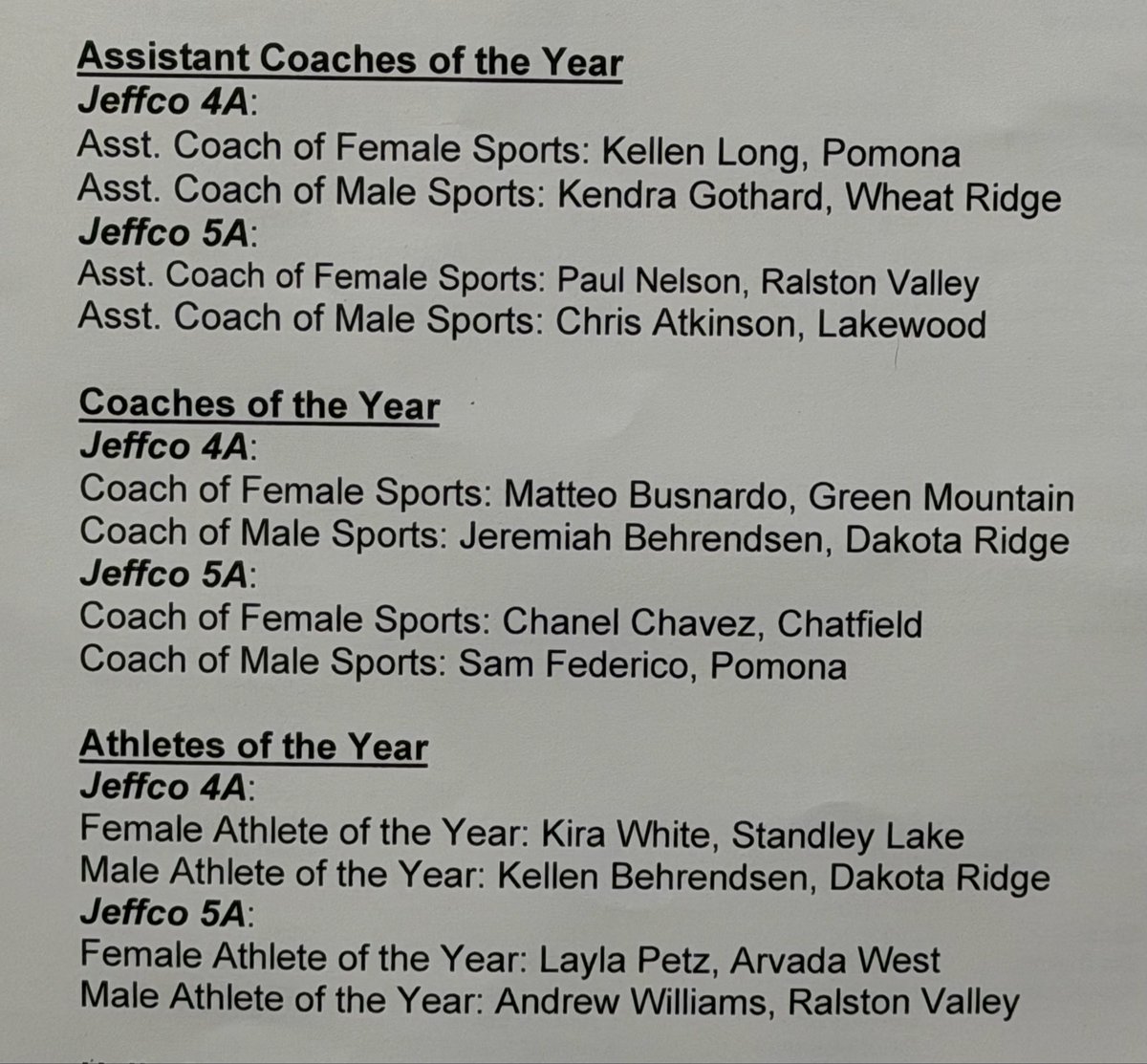 JeffcoAthletics's tweet photo. Great day to honor Jeffco’s assistant coaches, coaches &amp; athletes of the year today. And thanks to @9Preps &amp; @JimmieSearfoss on coming out to The Vista at Applewood. Look for the story on the Prep Rally. #copreps https://t.co/kVuJmseQYK