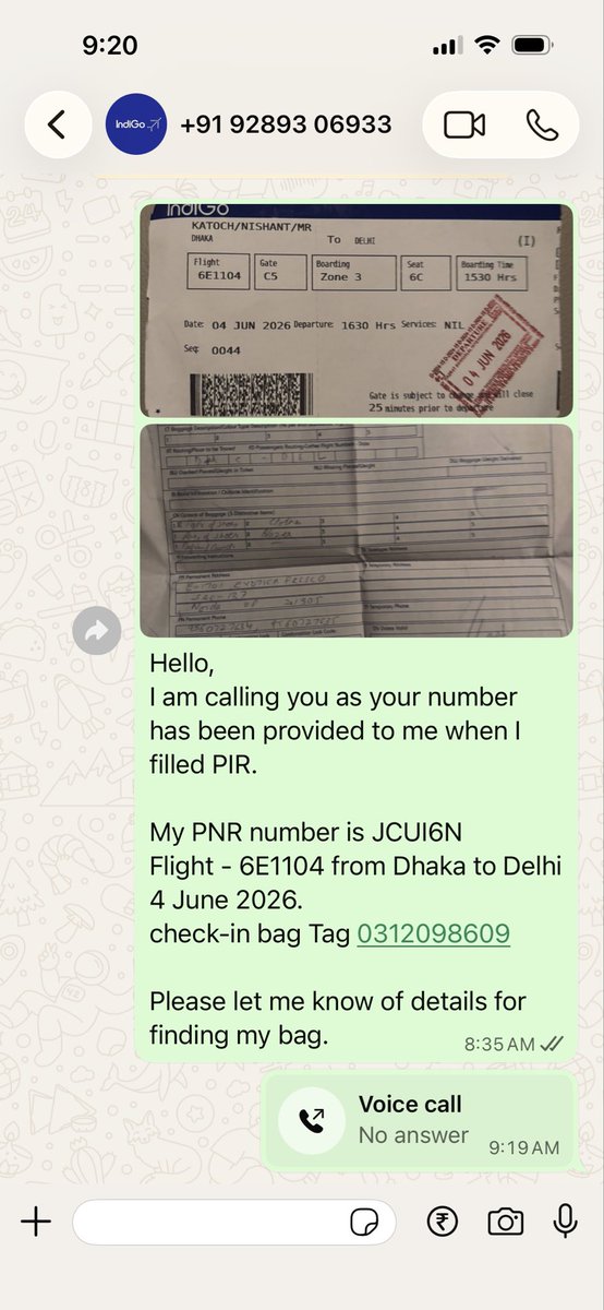 nishantkatoch's tweet photo. @IndiGo6E @DGCAIndia 
its more that 12 hrs I still have no response on where about of my bag. 

The phone number provided during PIR does not picks up the phone either.

I need your help to retrieve my bag. https://t.co/kZG2OIpqnJ