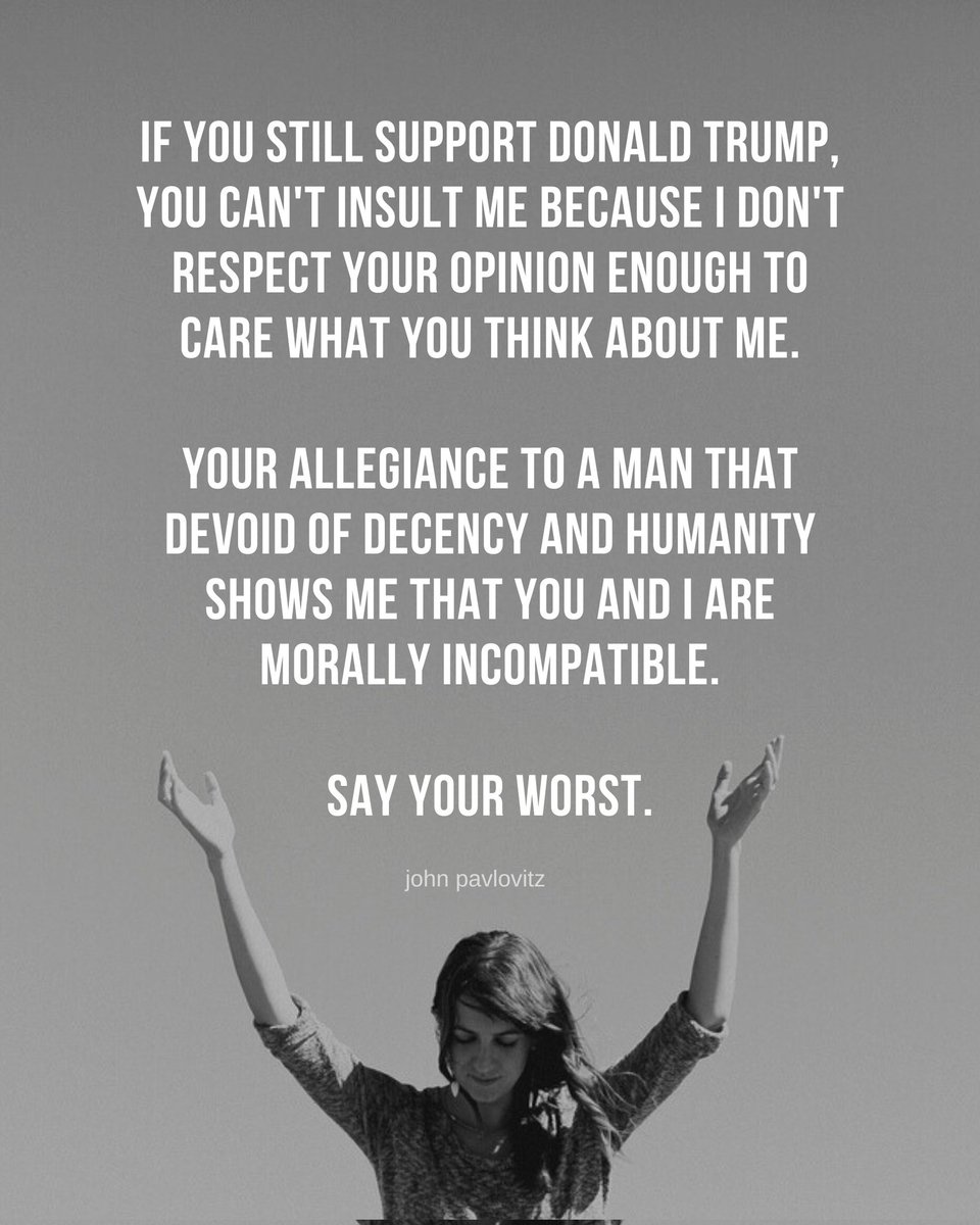 CanadianSuccess's tweet photo. @mroentnkr @IhavaPony @PopularLiberal 'Hate Trump' isn't a "platform". It's a NORMAL reaction that shows MORAL SANITY.
You continue to accept and promote the bullshit and gaslighting that comes out of the Felon in Chief and his Executive. That's not a platform either. It's classic CULT behaviour.
EVERYONE knows it. https://t.co/Bxvz2ay0Fw