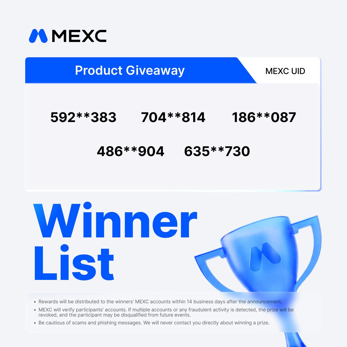 Jamie_MEXC's tweet photo. Congrats to the following winners! 🎉  

Note: Rewards will be distributed to the winners’ MEXC accounts. https://t.co/YVkHMXPOI7
