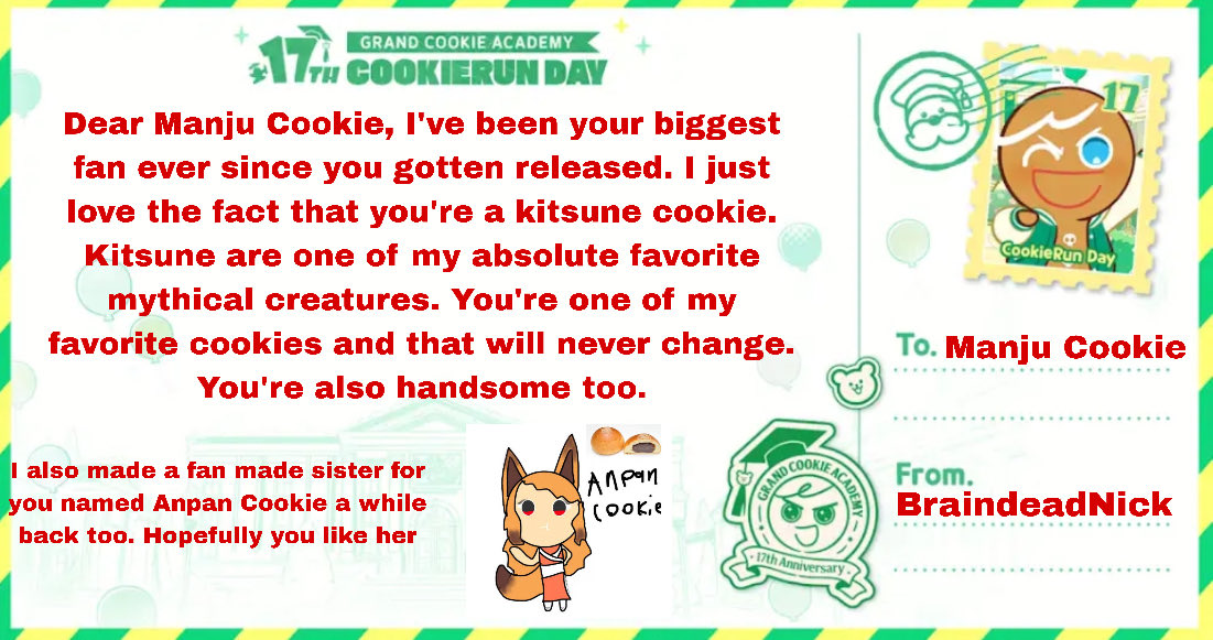 BraindeadNick's tweet photo. #CookieRun17th_CookieLetter 

I hope it’s at least an okayish letter. I suck at writing https://t.co/PMOoSWRdGe