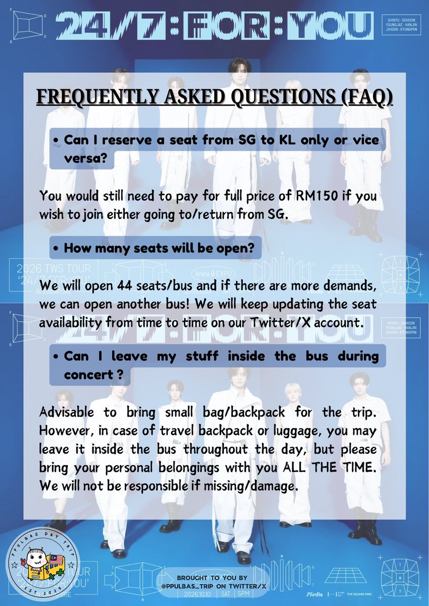 ppulbas_trip's tweet photo. Malaysian 42(SAIs)! 🇲🇾

Ppulbas Return Bus Trip
Seat Reservation is NOW OPEN 🎉

🔗 https://t.co/6J1T3zGVCh

📌 PLEASE READ T&amp;C CAREFULLY
📌 Seat availability will be updated below 

Thank you 🤗

#ppulbas #ppulbasMY https://t.co/KWAL0skWqc