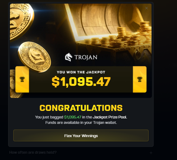 Develifyqx's tweet photo. FINALLY WON A TROJAN JACKPOT 

ty @TrojanOnSolana https://t.co/z0cfaDm23w