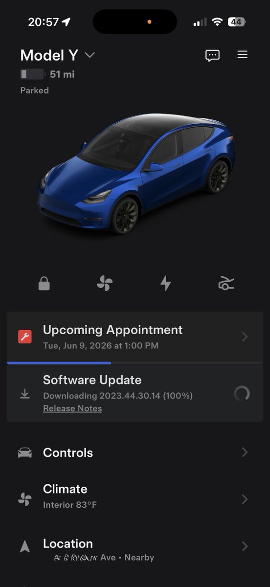demeetch's tweet photo. Last time firmware updated was sometime in 2023. Which I reported and Tesla diagnosed the root cause as the secondary Autopilot Processor being internally faulted and stuck in a wake/shutdown loop. Same issue was tied to standby drain.
Here’s a live shot from my Tesla app right now. 2023.44.30.14 downloaded at 100% yet never completes/installs. It's been stuck in this state for years.

So beyond range loss, It affects sleep/standby behavior, OTA update capability, recall remedies... None of the proximity sensors work so I haven't had autopilot for years. I purchased the car new...just really unfortunate long running issues I've had w/ the car and w/ the Service Center.