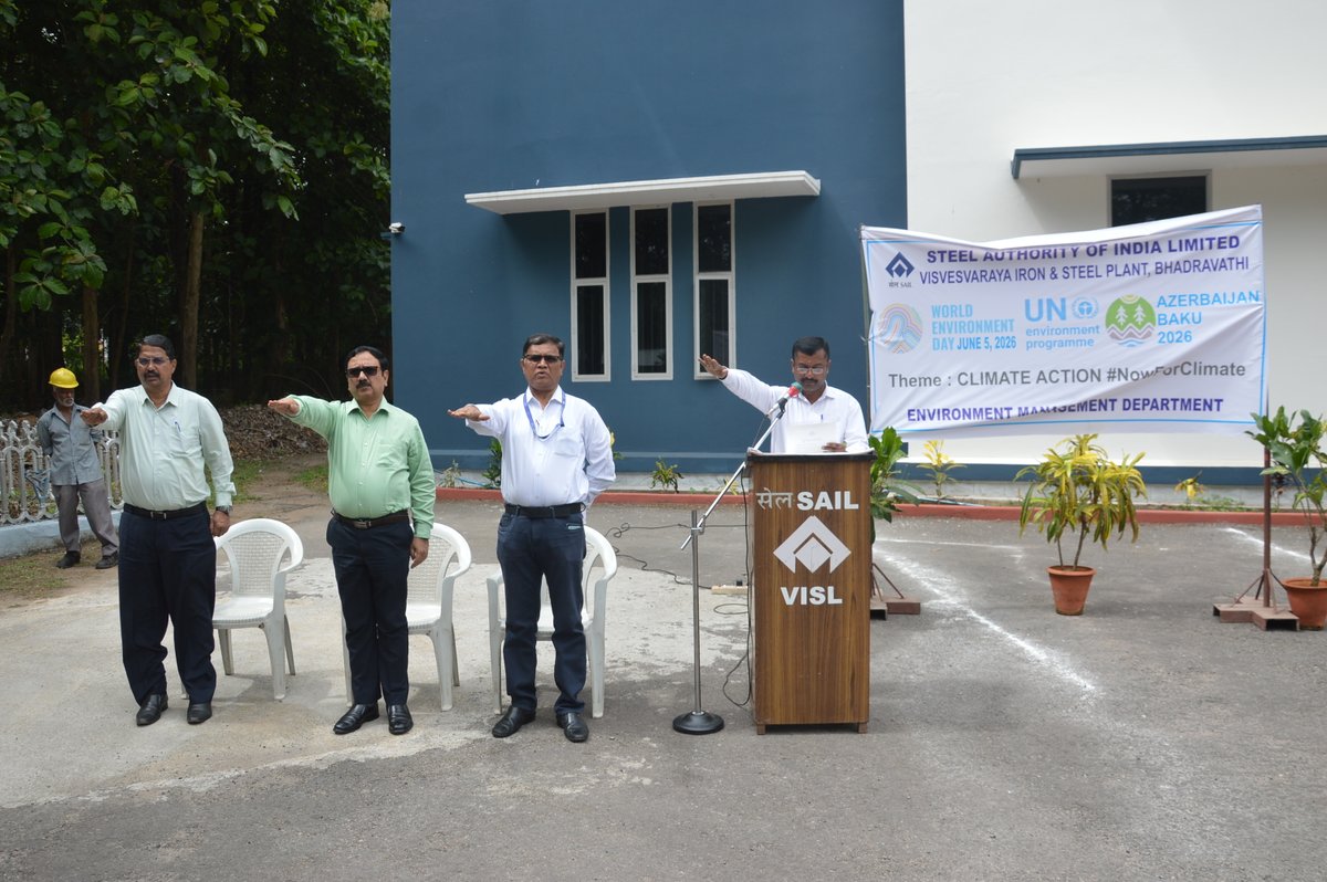 SailVisl's tweet photo. Glimpses of World Environment Day 2026 Celebrations at SAIL-VISL, Bhadravathi.
@hd_kumaraswamy @plantsalem @SteelMinIndia @SAILBSP1 @SAILranchi @SAILsteel @sailrsp1 @SAILBSL2 @SAIL_IISCOSteel @DSPSAIL1 @SAILasp1965 @SAILCMO @PibSteel https://t.co/dhshouNuG4