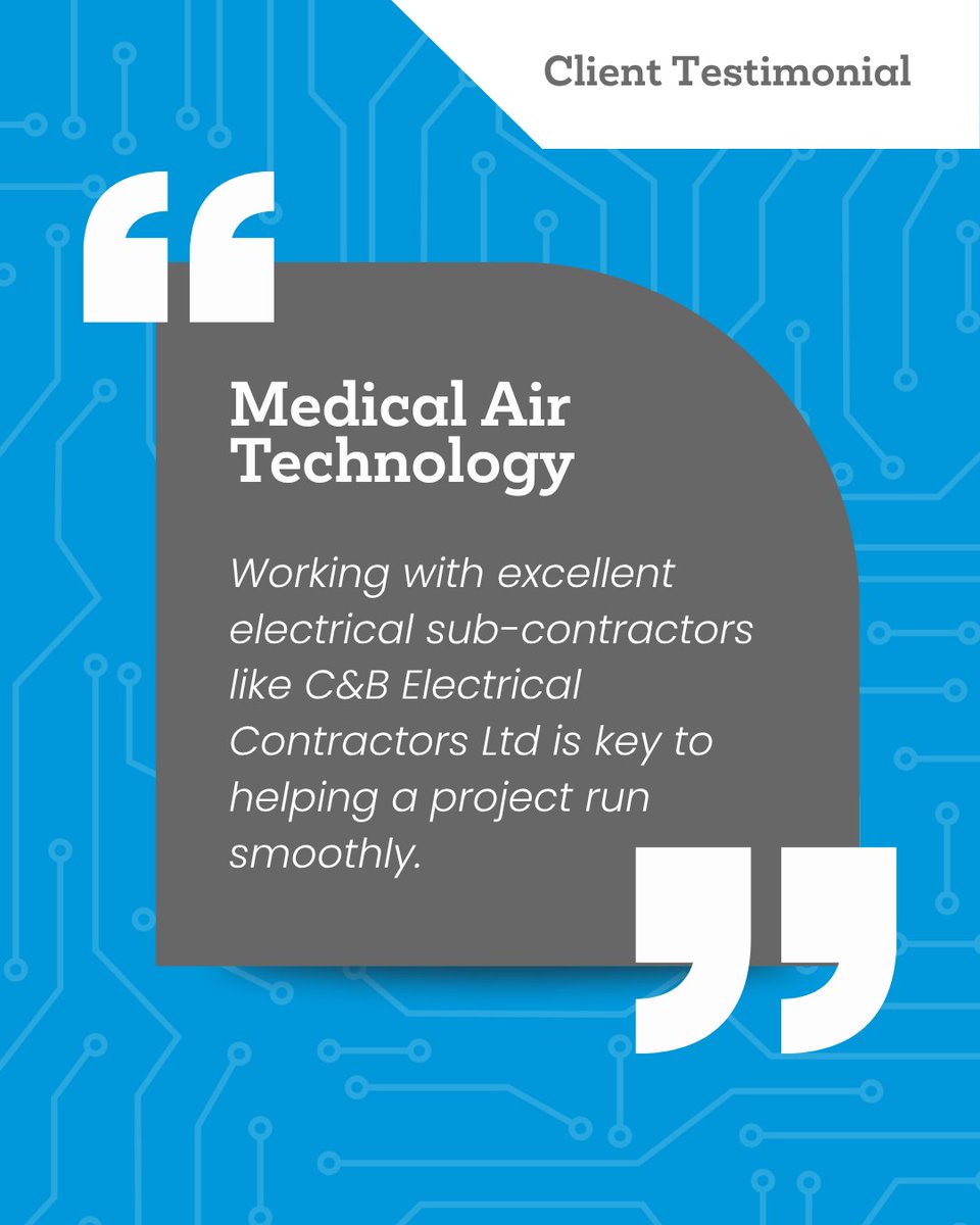 CandBElec's tweet photo. We are proud to receive feedback such as this from Medical Air Technology, reflecting the collaborative approach, reliability and professionalism our team brings to every project.

#Electrician #ElectricalContractor #Healthcare https://t.co/h4DOANU2De
