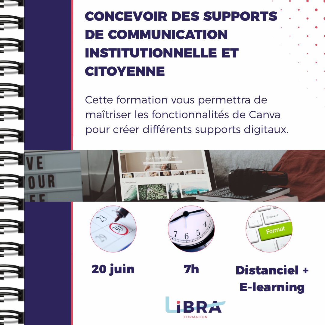 AgenceLibra's tweet photo. Aujourd'hui, les collectivités doivent produire des supports clairs, attractifs et accessibles aux habitants.

👉 Découvrez comment utiliser Canva et les bonnes pratiques de la communication publique.

Formation
« CONCEVOIR DES SUPPORTS DE COMMUNICATION INSTITUTIONNELLE ET CITOYENNE »

📅 20/06/2026
💻 Distanciel – Zoom + e-learning

📩 Infos & inscription :
inscription@agencelibra.com

#CommunicationPublique #Canva #Collectivites

@mbullara @MBerthelot1807 @Arnaudbonduelle @VincentCesario