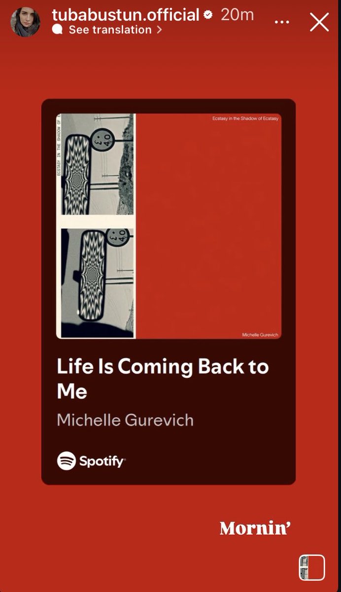 RiittaTheuma's tweet photo. Tuba’s IG story this morning. Michelle Gurevich - Life Is Coming Back To
 Me: 
 ”Life is coming back to me Finally, finally Life is coming back to me
  Finally”..🥰♥️

#TubaBüyüküstün 
#EnTu https://t.co/DRLOOHeHxD