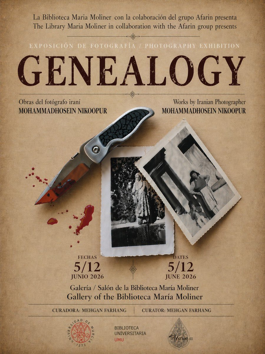 UmBiblioteca's tweet photo. 📷 EXPOSICIÓN FOTOGRÁFICA | GENEALOGÍA
Inauguración: Día 5 de junio 12 horas
La Biblioteca General María Moliner, con la colaboración del grupo Afarin, presenta:
GENEALOGÍA
Obras del fotógrafo iraní Mohammadhosein Nikoopur https://t.co/JaSTmrMplE