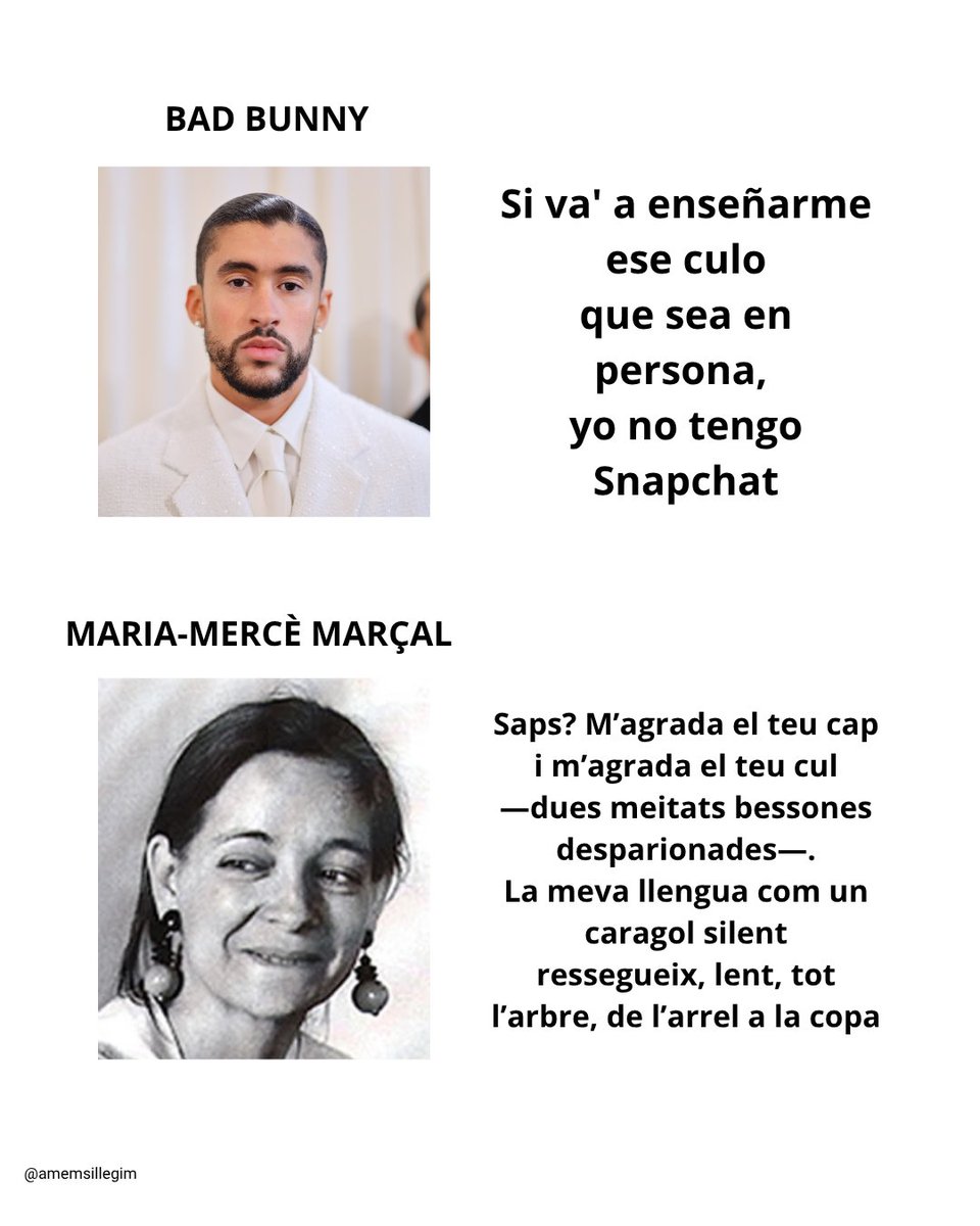 amemsillegim's tweet photo. T'ho diu Bad Bunny però ja t'ho van dir els clàssics de la literatura catalana 💅🏻💅🏻💅🏻💅🏻 https://t.co/oXp4FoqpDx