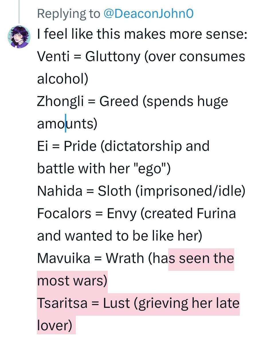 Sarinvale's tweet photo. @DeaconJohn0 This is not counting what their biblical counterparts represent, but what makes sense for the story. https://t.co/UQbDK1qebY