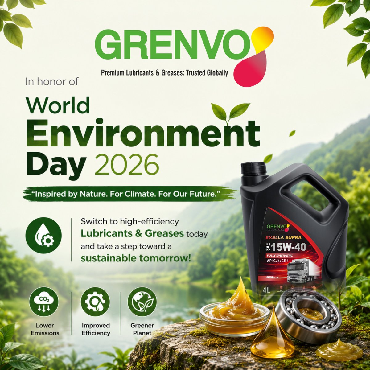 GrenvoL's tweet photo. #WorldEnvironmentDay #GoGreen #SaveEnvironment 
#Sustainability #ClimateActionmateAction #EcoFriendly
#GreenEarth #grenvolubetech #premiumquality #grease #lubes #quality #manufacturer #lubricants #innovation #Sustainability #Technology #researchanddevelopment #QualityFirst #HSE https://t.co/NXusYEzhtX