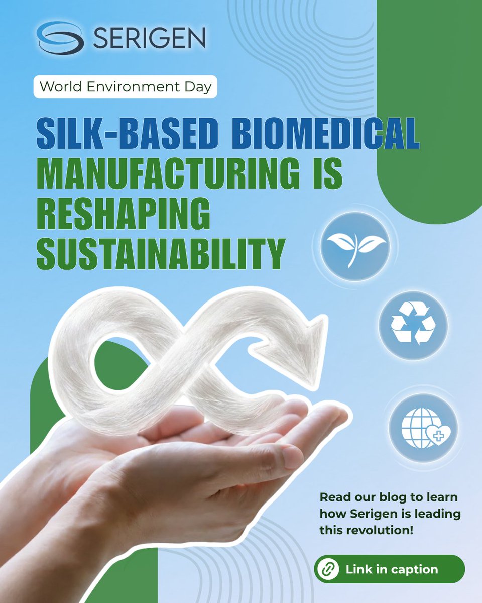 Serigen4's tweet photo. Rethinking Sustainability Through Our Silk-Based Biomedical Products this #WorldEnvironmentDay!

At Serigen, we harness the healing power of silk, a naturally derived biomaterial that supports biocompatibility, better patient outcomes &amp; sustainability!
 #circulareconomy https://t.co/ptdPoqesgO