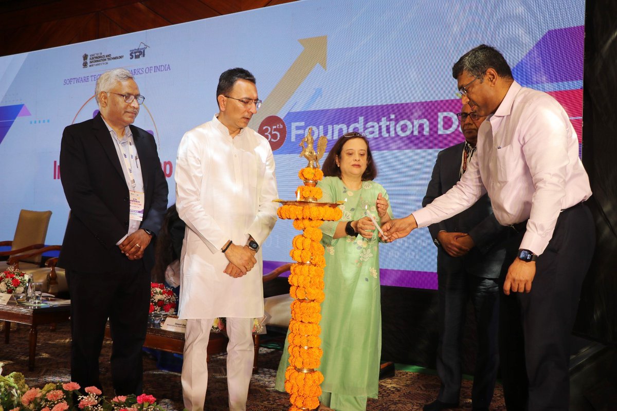 stpiindia's tweet photo. STPI Tech Summit 2026, on the occasion of STPI's 35th Foundation Day, kickstarted in New Delhi with great momentum with the auspicious lighting of the lamp, in the august presence of Shri Jitin Prasada, Hon’ble Minister of State for Commerce & Industry and Electronics & Information Technology; Shri S Krishnan, Secretary, MeitY; Shri Arvind Kumar, Director General, STPI; Shri Deepak Bagla, Mission Director, AIM, NITI Aayog; Ms Debjani Ghosh, Distinguished Fellow at NITI Aayog | Chief Architect of the NITI Frontier Tech Hub| Former president of NASSCOM.🪔💫

Here's a glimpse from the ceremony: 

#STPITechSummit2026 #IndiasNextLeap #STPI #35YearsOfSTPI #Innovation #Startups #Technology #DigitalIndia #IndiaTech #TechLeadership

@GoI_MeitY @AshwiniVaishnaw @JitinPrasada @SecretaryMEITY @arvindtw @_DigitalIndia @NeGD_GoI @startupindia @NICMeity @investindia @NITIAayog  @rnivruti @debjani_ghosh_ @inregistry @NIELITIndia @cdacindia @_BHASHINI @DPIITGoI @intel @escnewdelhi @guptaa_sanjay @TiEDelhi @OfficialINDIAai @DeepakBagla_ @guptaa_sanjay