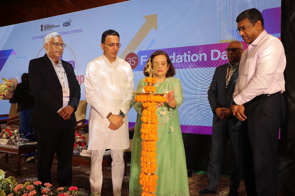 stpiindia's tweet photo. STPI Tech Summit 2026, on the occasion of STPI's 35th Foundation Day, kickstarted in New Delhi with great momentum with the auspicious lighting of the lamp, in the august presence of Shri Jitin Prasada, Hon’ble Minister of State for Commerce & Industry and Electronics & Information Technology; Shri S Krishnan, Secretary, MeitY; Shri Arvind Kumar, Director General, STPI; Shri Deepak Bagla, Mission Director, AIM, NITI Aayog; Ms Debjani Ghosh, Distinguished Fellow at NITI Aayog | Chief Architect of the NITI Frontier Tech Hub| Former president of NASSCOM.🪔💫

Here's a glimpse from the ceremony: 

#STPITechSummit2026 #IndiasNextLeap #STPI #35YearsOfSTPI #Innovation #Startups #Technology #DigitalIndia #IndiaTech #TechLeadership

@GoI_MeitY @AshwiniVaishnaw @JitinPrasada @SecretaryMEITY @arvindtw @_DigitalIndia @NeGD_GoI @startupindia @NICMeity @investindia @NITIAayog  @rnivruti @debjani_ghosh_ @inregistry @NIELITIndia @cdacindia @_BHASHINI @DPIITGoI @intel @escnewdelhi @guptaa_sanjay @TiEDelhi @OfficialINDIAai @DeepakBagla_ @guptaa_sanjay