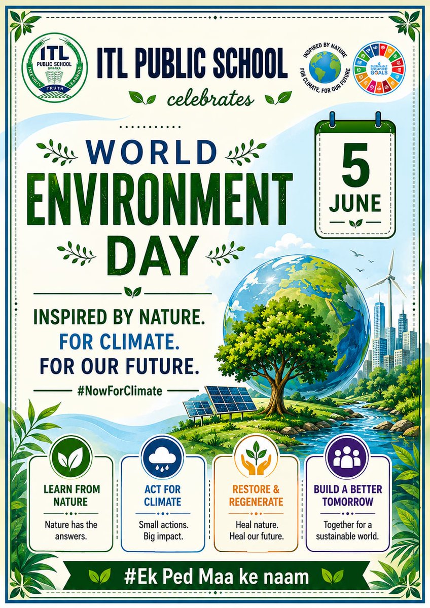 ItlSchool's tweet photo. This World Environment Day June 5, 2026, ITL  embraces the theme _‘Inspired by Nature. For Climate. For Our Future’_ because protecting forests, water, and biodiversity is no longer a choice but a necessity for the air we breathe and the planet our children will inherit https://t.co/SU0Qs6VbuB