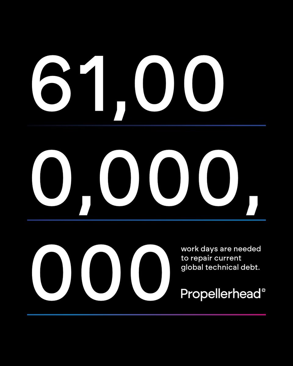 PropellerheadNZ's tweet photo. Enterprises still run critical systems written long ago. The risk of touching them has always outweighed leaving them alone. Software developers alone face 61 billion workdays of technical debt and growing. We think there is an answer to this. 
#saftey #ai #innovation #global https://t.co/HFfr8hBIhB