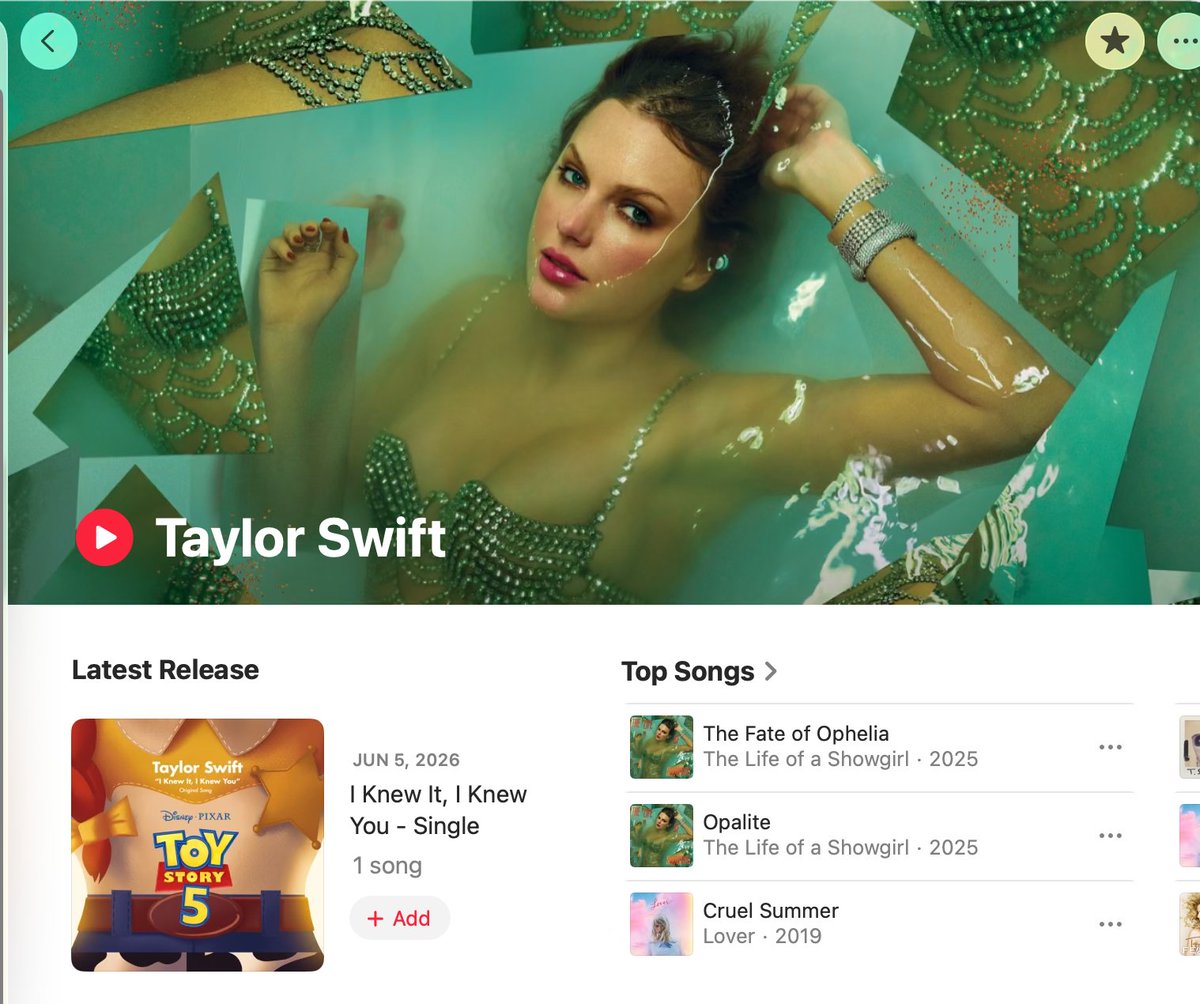 SpotifySwiftie's tweet photo. ❤️‍🔥 Taylor Swift's artist profiles on Spotify and Apple Music remain in the The Life of a Showgirl era. https://t.co/sZg1Rbmv0s