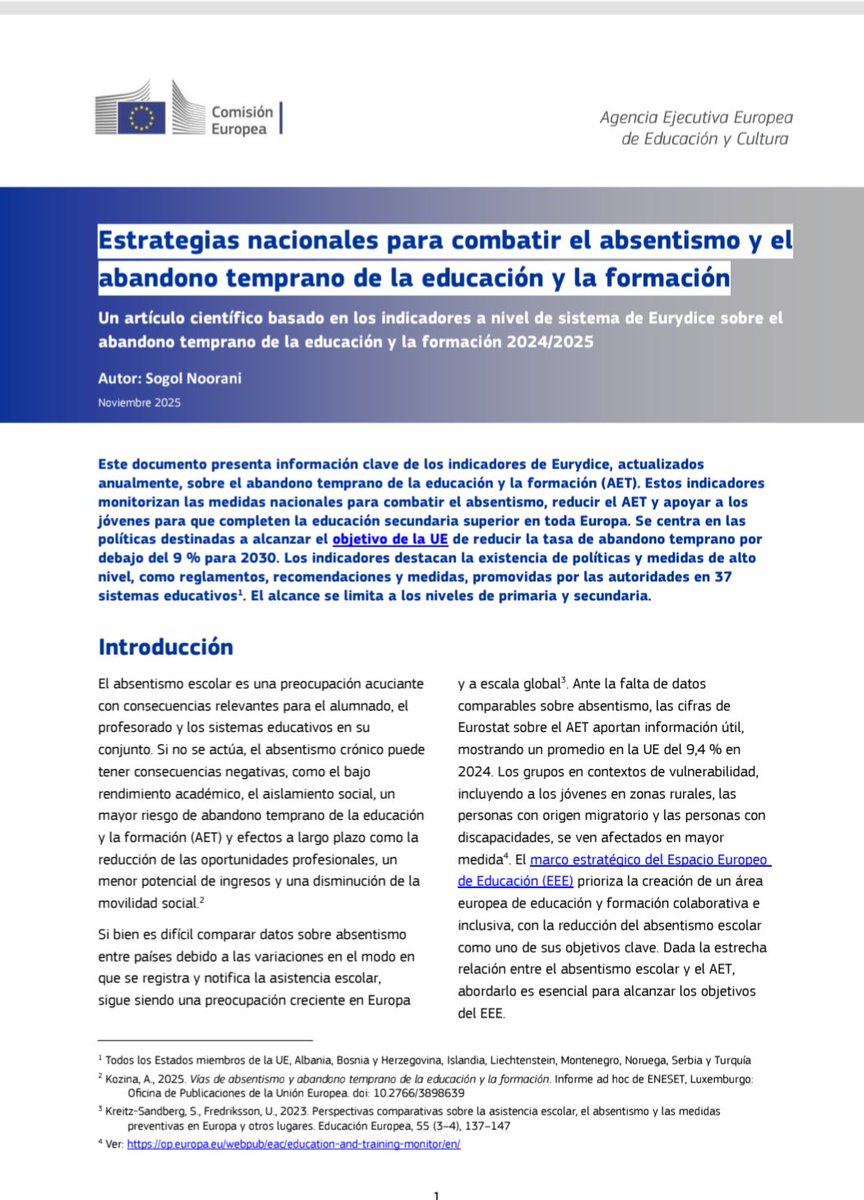 vicente_alcaniz's tweet photo. Combatir abandono escolar 1.Sistemas de alerta temprana para monitorizar asistencia y señales desconexión 2. Participación familias, programas bienestar escolar y flexibilidad horaria 3. Planes educativos individualizados 4.Refuerzo competencias docentes  https://t.co/5rCbJ5d0yr https://t.co/DVotKWGwNb