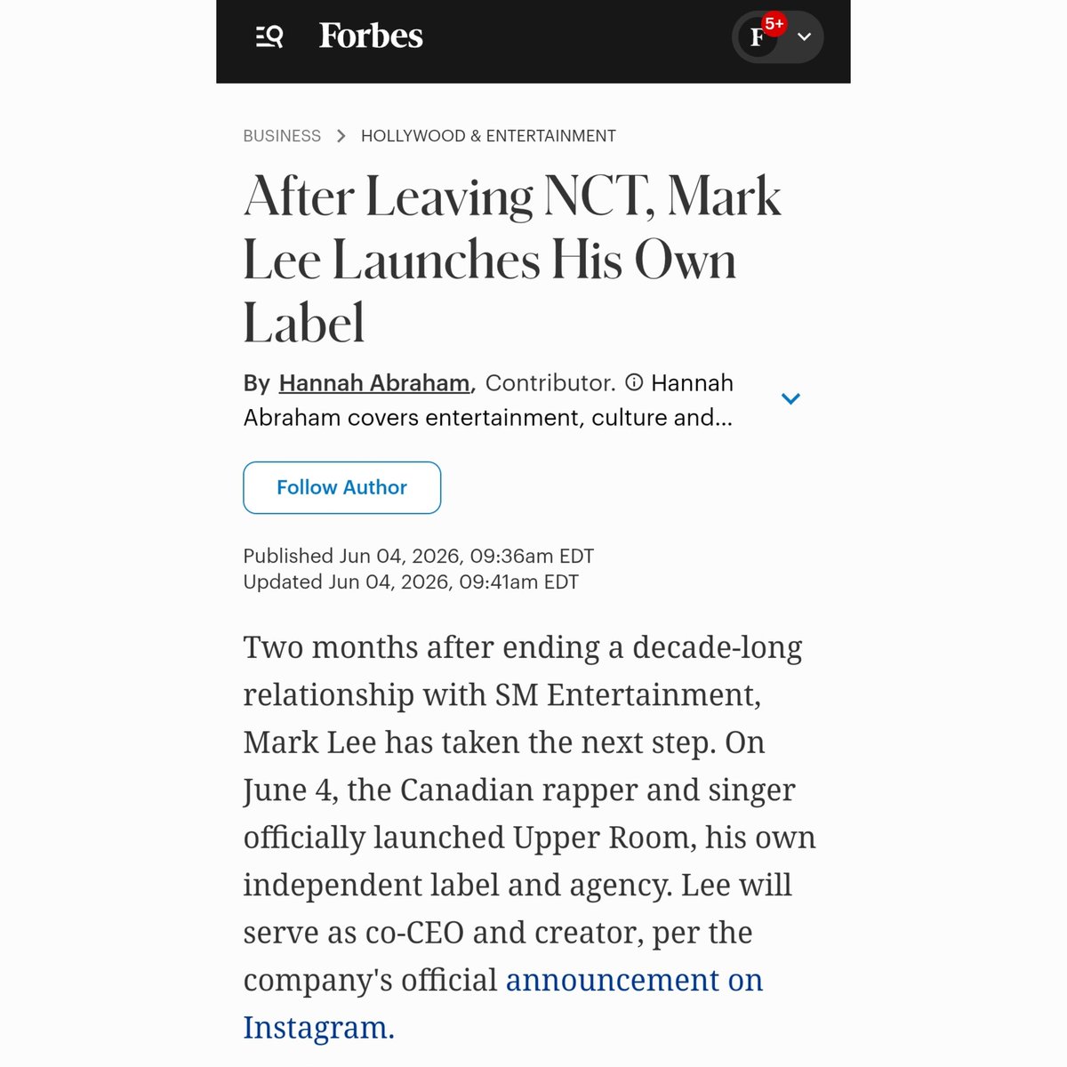 anythingforlmk's tweet photo. Forbes posted an article about Mark Lee launching his own Upper Room Label!

🔗 https://t.co/VpU8UPEEjK https://t.co/gggBL3TdXB