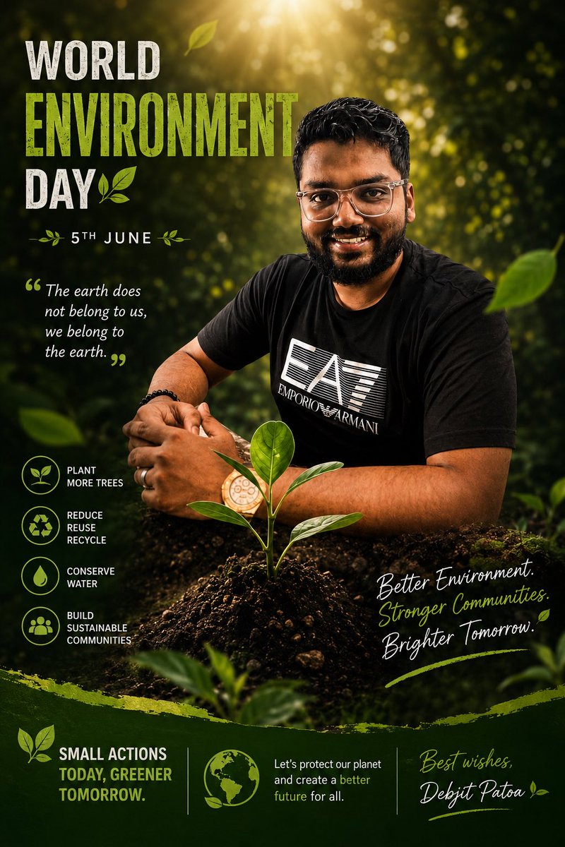 DebjitPatoa's tweet photo. The planet doesn’t need a few people doing everything perfectly. It needs millions of people doing small things consistently.

Small steps, taken by many, create big change. 🌱

#WorldEnvironmentDay https://t.co/DCjsycCQ5m