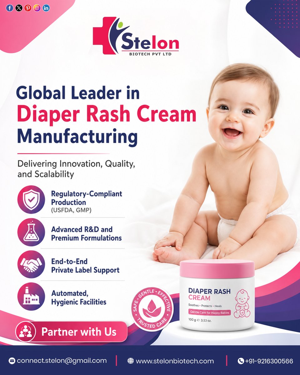 BiotechStelon's tweet photo. Stelon Biotech Pvt. Ltd. offers high-quality, regulatory-compliant manufacturing for diaper rash cream with advanced formulations, hygienic production facilities, and complete private labeling support.

📞 +91 9216300566

#DiaperRashCream #ThirdPartyManufacturing https://t.co/KW7v99L9As