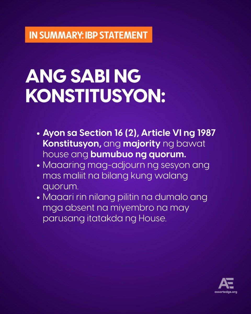 assortedge's tweet photo. Naglabas na ng opisyal na pahayag ang Integrated Bar of the Philippines (IBP) hinggil sa isyu kung valid at legal ba ang isinagawang session ng Senado noong June 3, 2026.

Sa kanilang pahayag, ipinaliwanag ng IBP ang mga legal na batayan na may kaugnayan sa usapin. https://t.co/1FmLOvQJrW