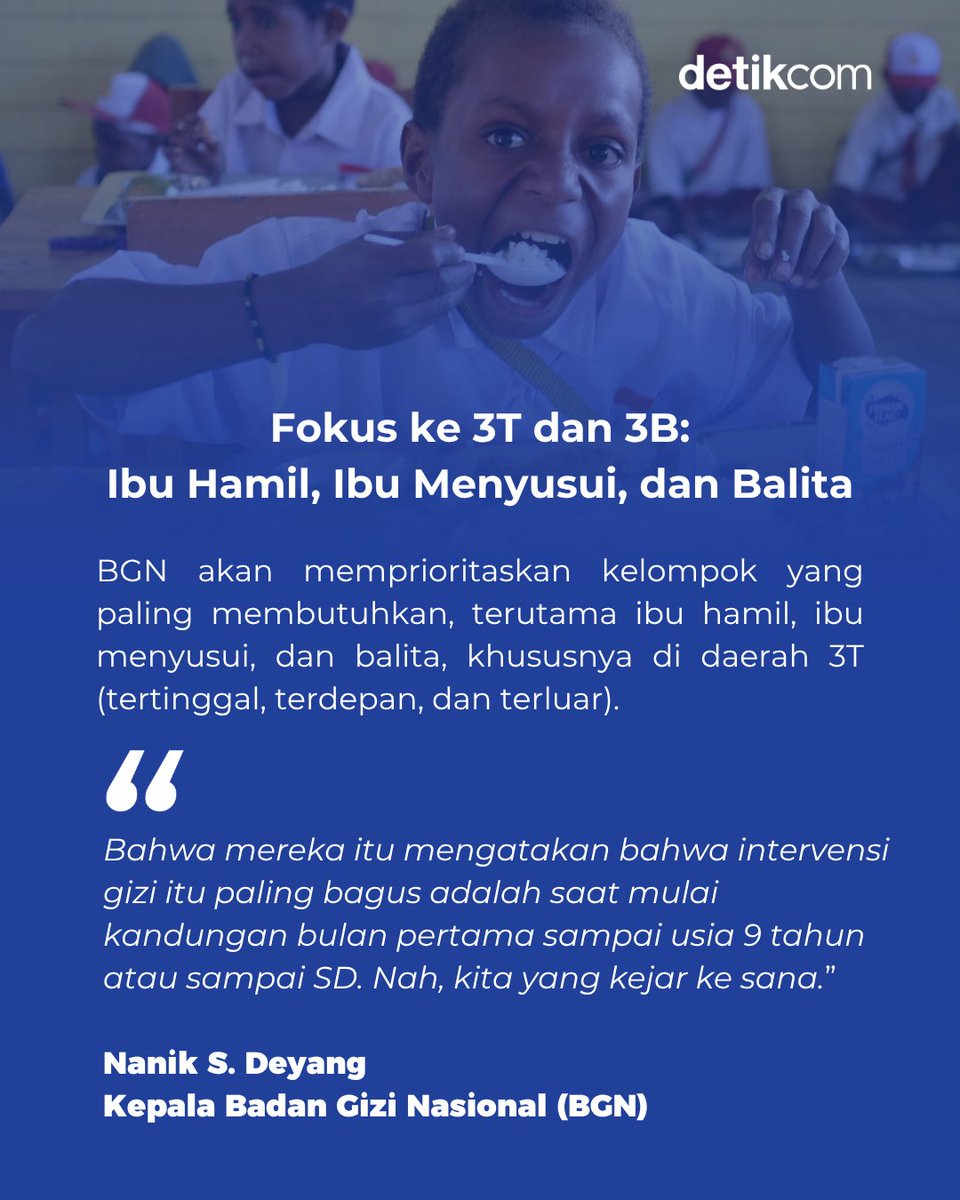 detikcom's tweet photo. BGN menyebut pihaknya tak akan kejar target 82,9 juta penerima. Fokusnya bergeser ke pembenahan dapur, peningkatan SDM, dan prioritas kelompok yang paling membutuhkan.

>> https://t.co/cY1WH6CBVy https://t.co/FpxKvW6OTv