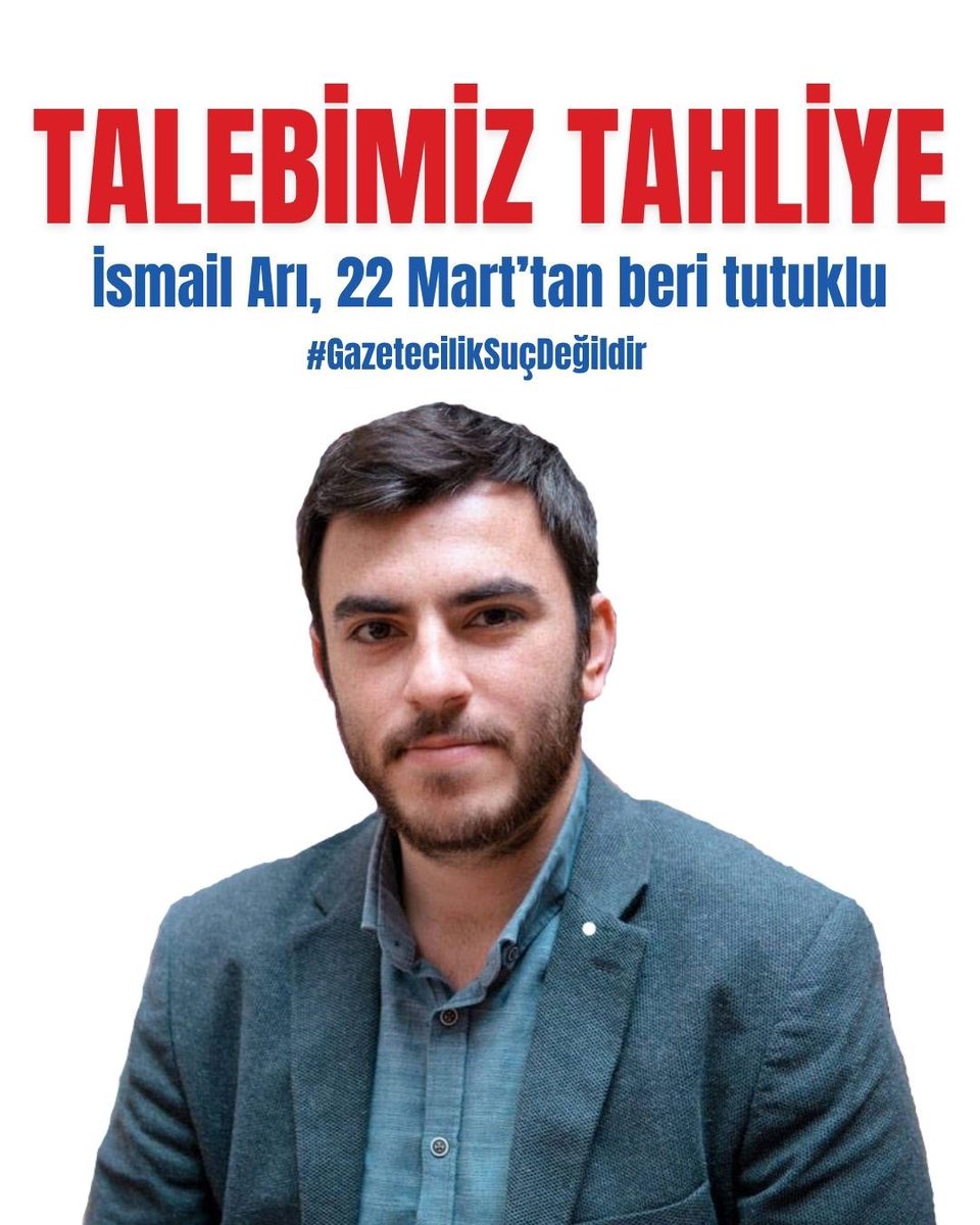 BlueSky428059's tweet photo. Bugün saat 14'te duruşması var. Bir insan sadece gazetecilik yaptığı için 75 gündür içeride olabilir mi? 
#GazetecilikSuçDeğildir 
#TalebimizTahliye
#İsmailArıyaÖzgürlük https://t.co/uNvefF1mCL