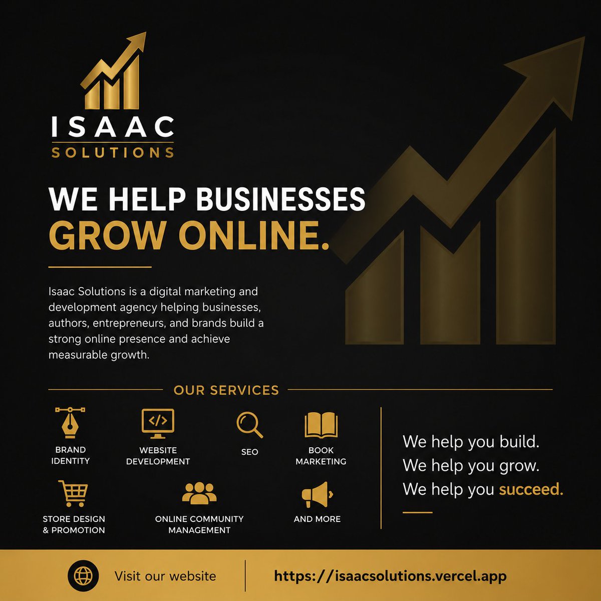 Isaacsolutions's tweet photo. Need a stronger online presence?

Isaac Solutions helps businesses build brands, create websites, improve SEO, market books, and grow online communities

What's your biggest business challenge right now?

#DigitalMarketing #BusinessGrowth #Branding #IsaacSolutions https://t.co/s9JIVx5KER