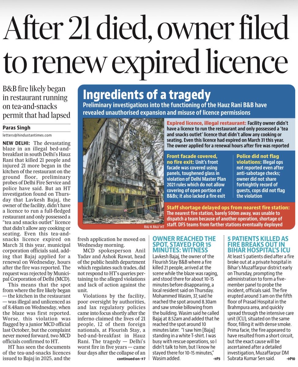 somyalakhani's tweet photo. After fire broke out at the B&amp;B in Hauz Rani, the owner tried to renew “tea-and-snack” license. HT has seen the fresh application he moved which was rejected.
+
Last October, violations at the property were flagged but no action taken by MCD. 

HT Exclusive by @appriseParas https://t.co/QdCHdv8CZQ