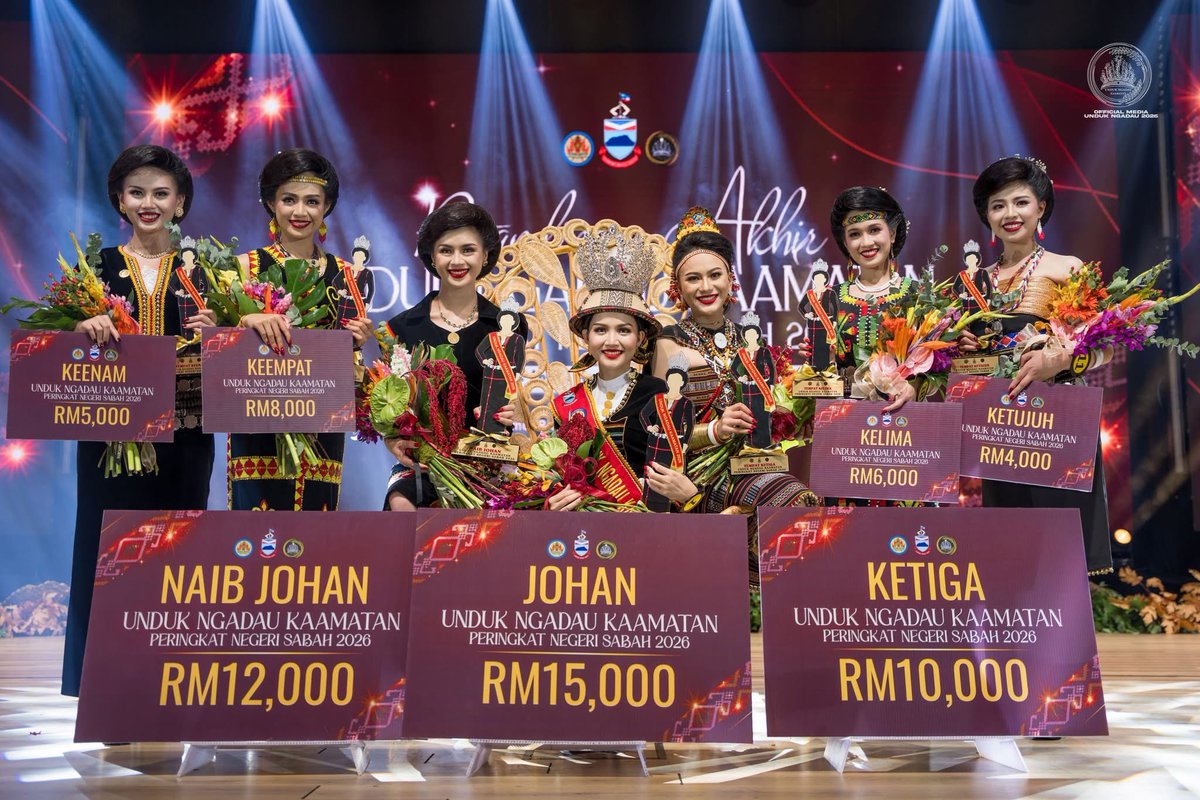 unksabah's tweet photo. Tahniah kepada para pemenang Unduk Ngadau Kaamatan Peringkat Negeri Sabah 2026 #UNK2026 #undukngadau #kaamatan #sabah https://t.co/IRv7SDbpto