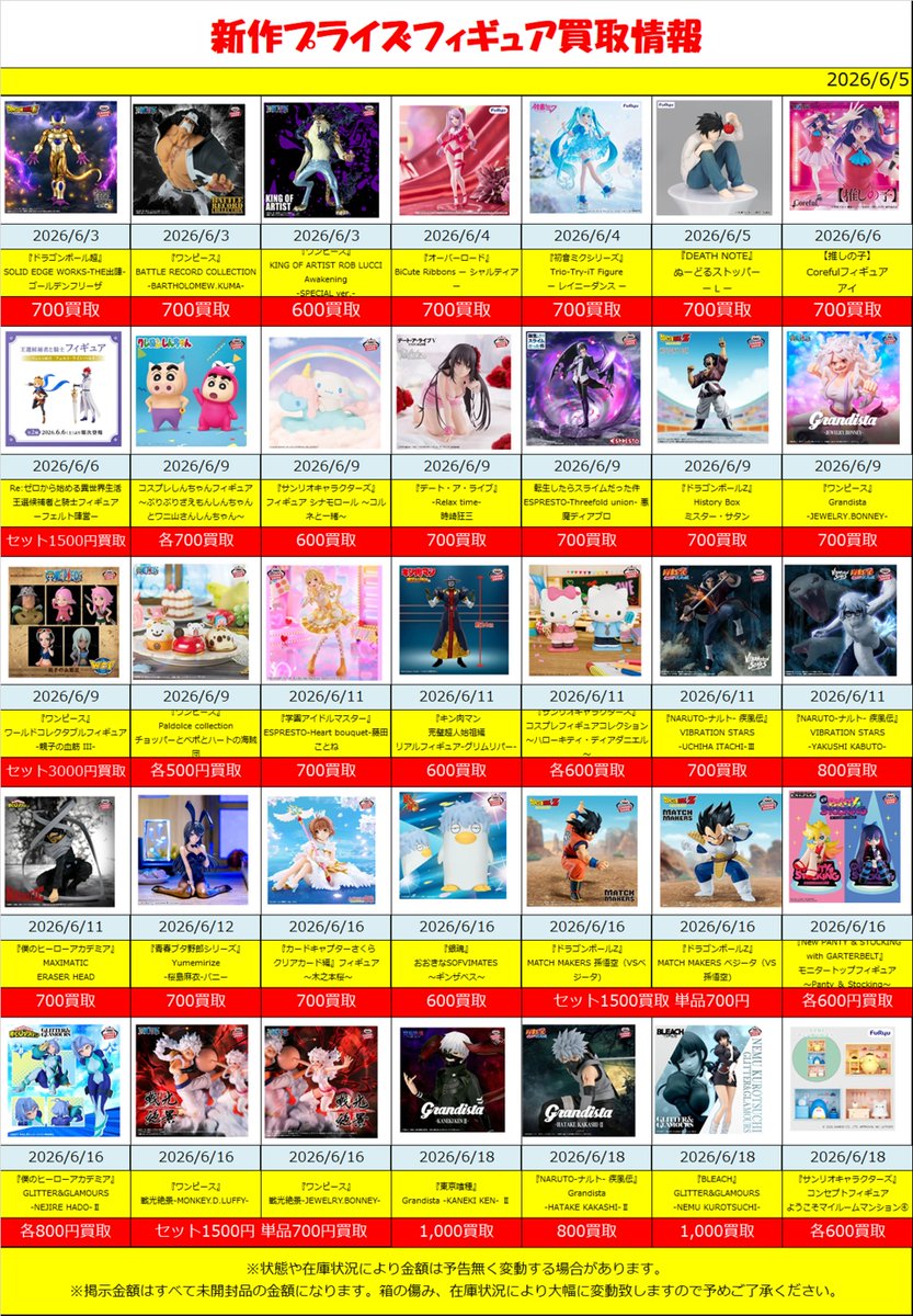 新作、準新作プライズ 買取情報‼】6/5(版) 新作プライズフィギュア買取