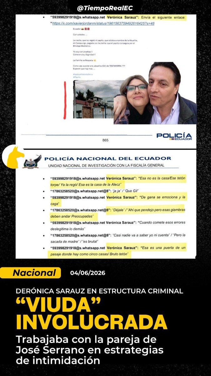 TiempoRealEC's tweet photo. 🆘.#URGENTE// Informe UNIF sacude el caso Villavicencio 

✍️ Las hijas de Fernando Villavicencio, Amanda y Tamia, denunciaron hoy que el informe final de la Unidad Nacional de Investigación con la Fiscalía General @FiscaliaEcuador (UNIF) evidencia una estructura criminal con componentes políticos, mediáticos y judiciales en el magnicidio de su padre, Fernando Villavicencio.

🫆 Según el documento, “las autoridades deben investigar a otras personas vinculadas, entre ellas Verónica Sarauz de Proaño, @verosarauz (expareja sentimental de Fernando Villavicencio). Los chats periciados revelan que intercambió estrategias jurídicas, mediáticas e intimidatorias con María Paula Christiansen, además de compartir información sensible de las víctimas, como la ubicación de la casa de las hijas y de sus familiares”. 

“Siempre tuve razón y todos los delincuentes caerán. Desde el firmamento, su luz sigue guiando nuestros corazones”, afirmaron las hijas de Villavicencio. 

🗣️ Las jóvenes mantendrán su acusación particular de forma independiente y exigen que no haya impunidad. 

👊🏿 Demandan que se investigue a fondo a todos los involucrados para que la verdad prevalezca. 

🔥 ¿Justicia o encubrimiento? La memoria de Fernando Villavicencio sigue exigiendo respuestas. 
✳️ #CasoVillavicencio #MagnicidioFV #JusticiaParaFernando #EcuadorSinImpunidad #TiempoRealEC #VivimosHistorias