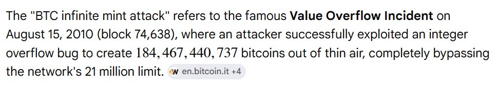 TuringOG's tweet photo. @kryptomokus Fun but forgotten fact...
BTC source code had an infinite mint vulnerability too 😬 https://t.co/mc0vV1KrZx